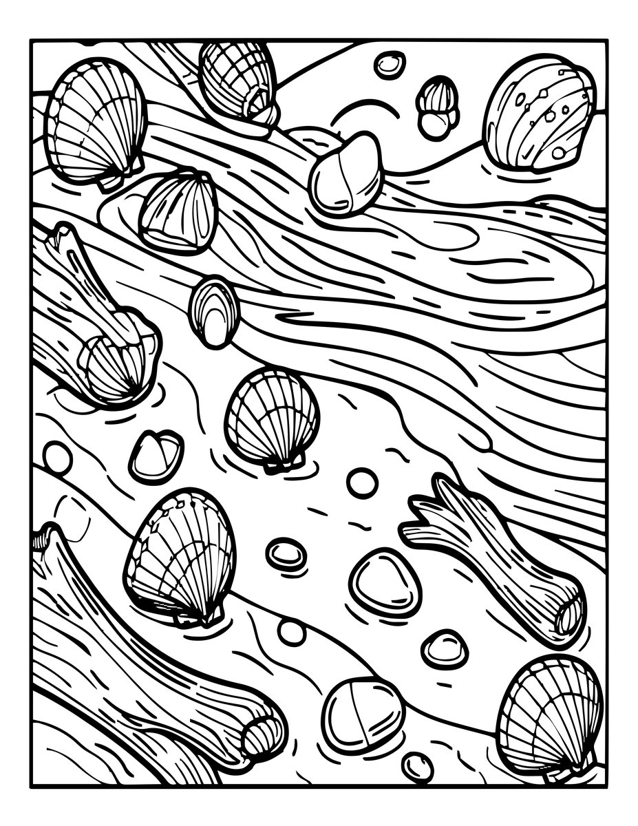 Beach Treasures - free printable coloring page