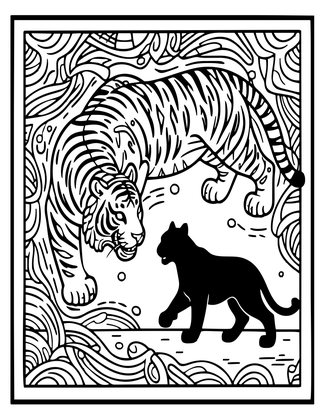 Tiger Chase - Free printable coloring page