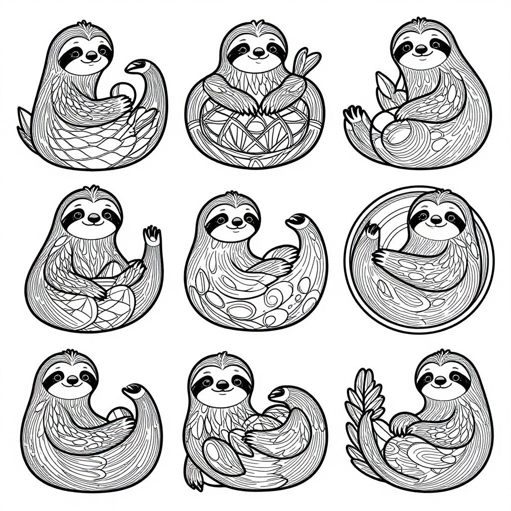 Sloths coloring pages collection - 30 free printable pages