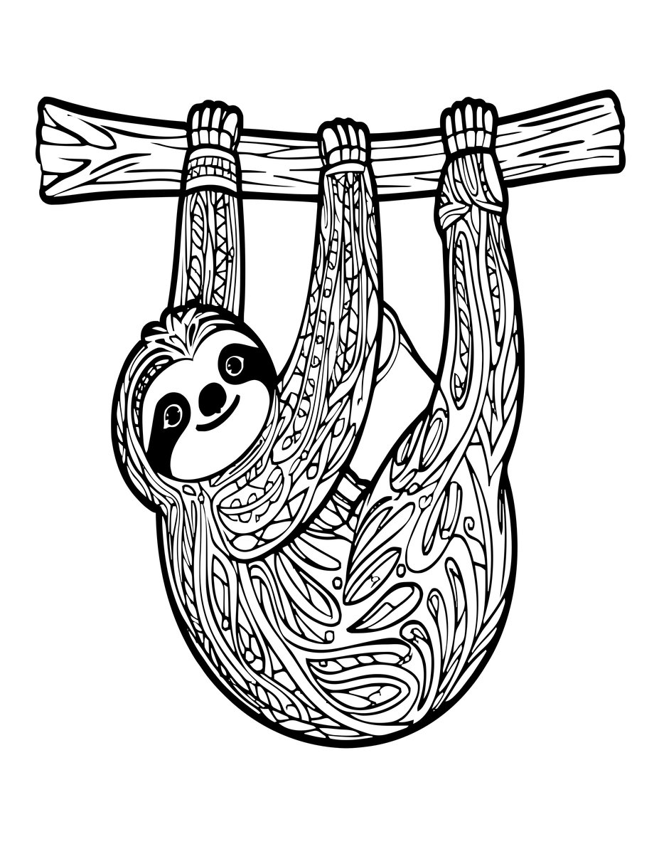 Yoga Sloth - free printable coloring page