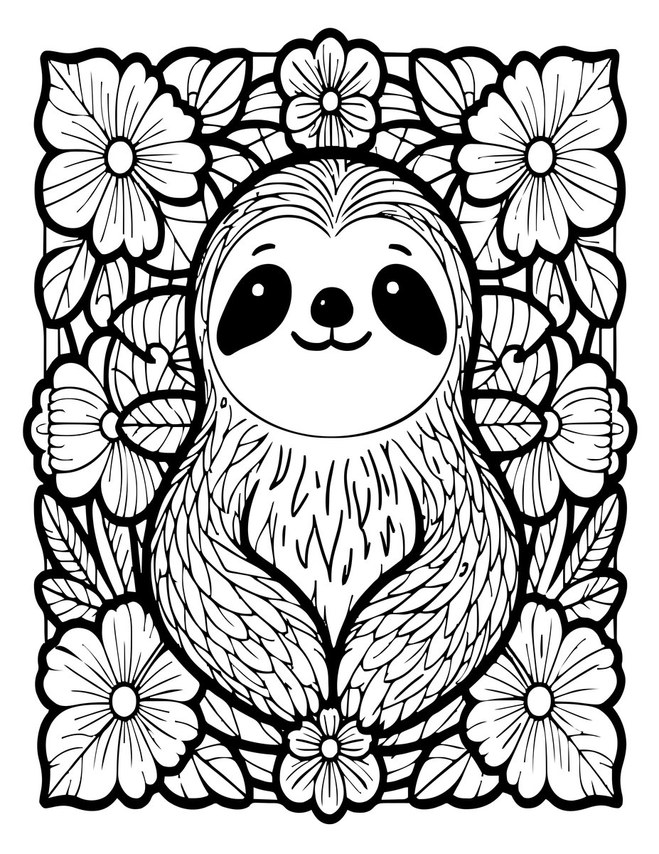 Floral Frame - free printable coloring page