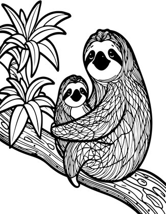 Sloth Family - Free printable coloring page