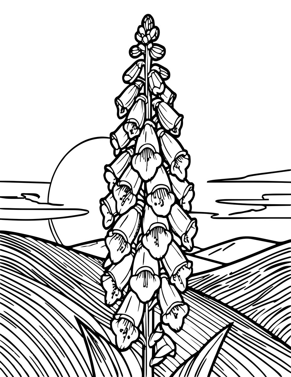 Foxglove Sunset - free printable coloring page