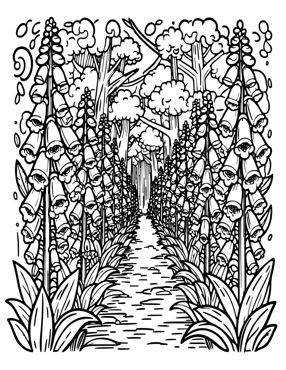 Foxglove Path - free printable coloring page