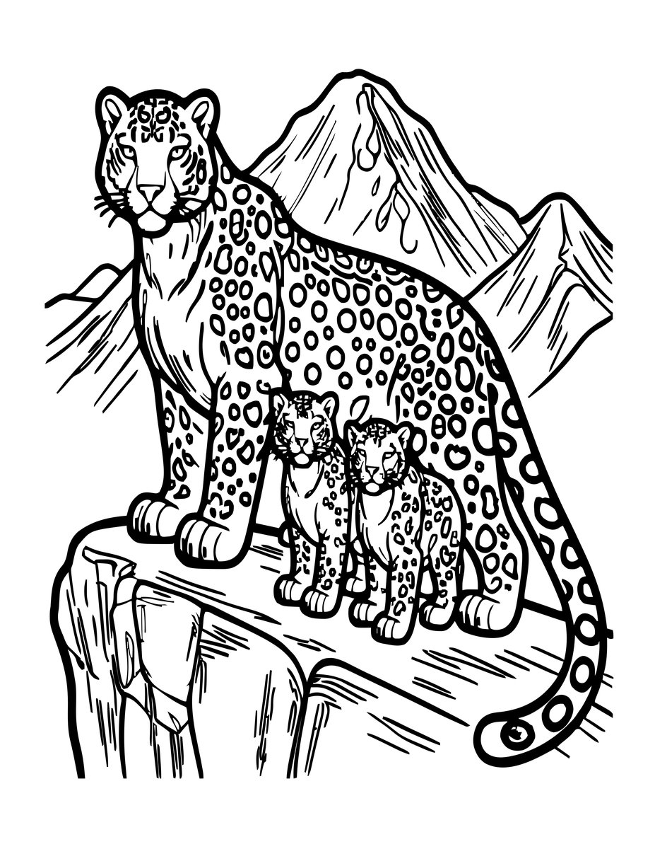 Snow Leopard Family - free printable coloring page