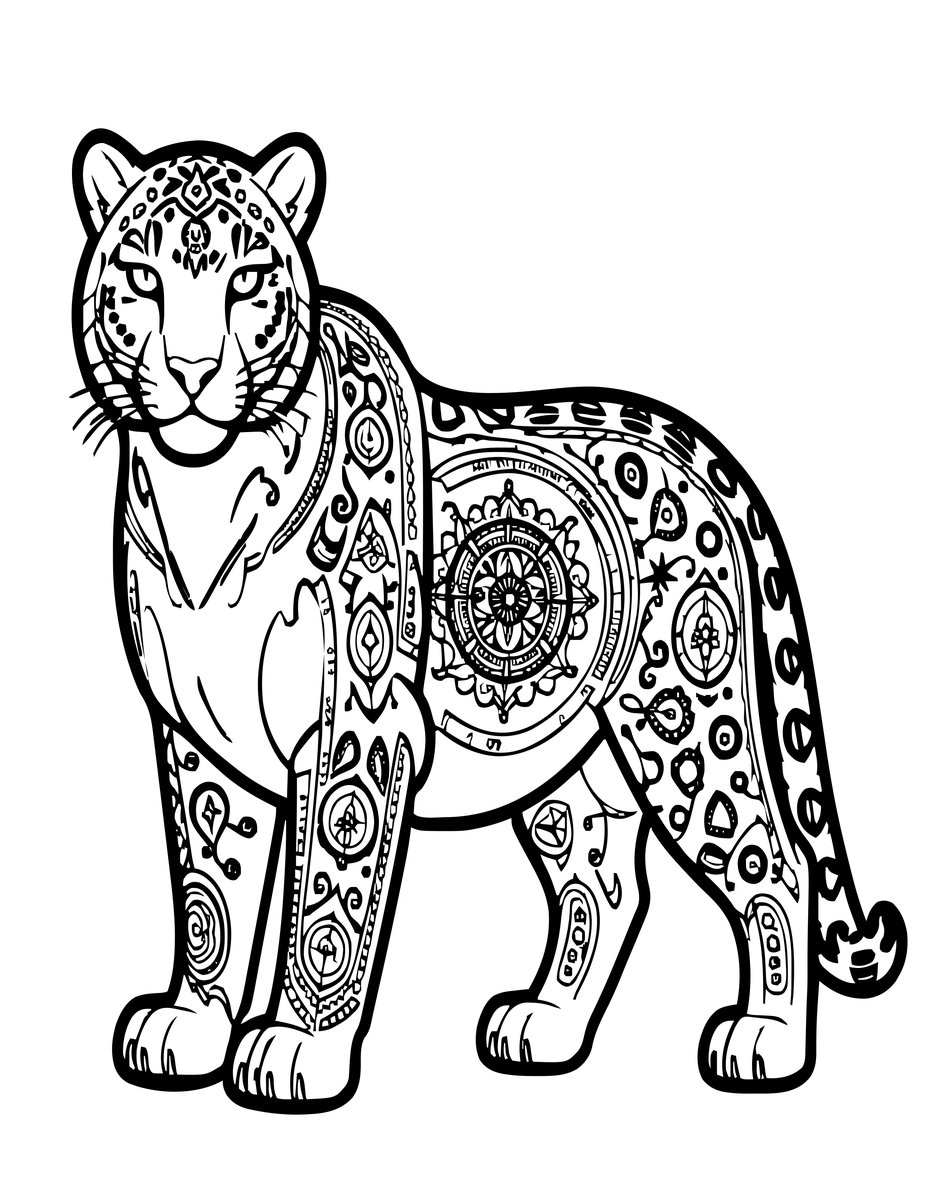 Tribal Snow Leopard - free printable coloring page