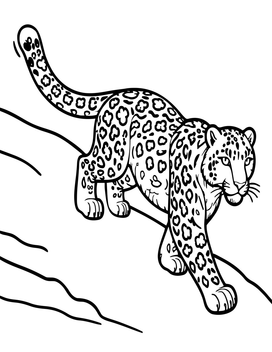 Snow Leopard Running - free printable coloring page