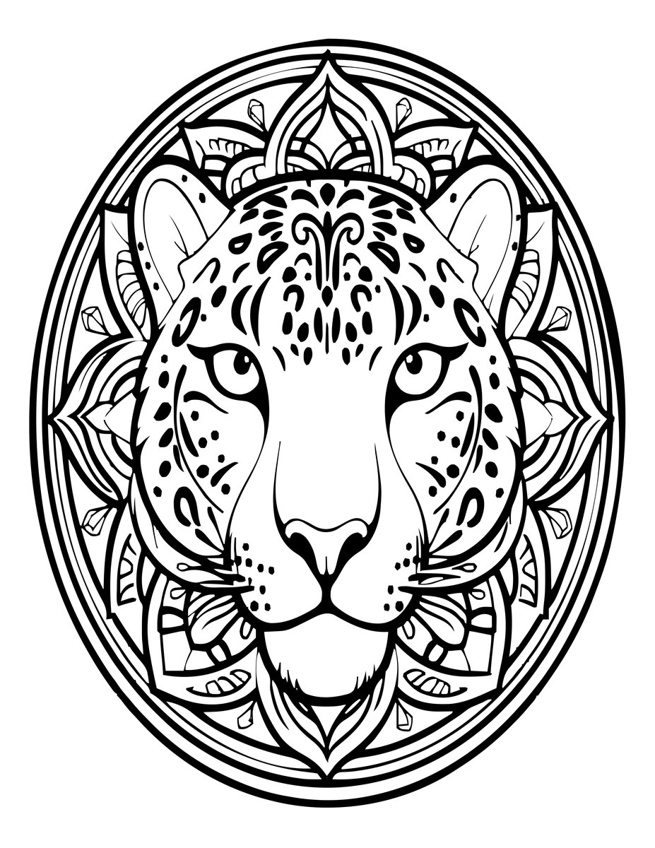Snow Leopard Mandala - free printable coloring page