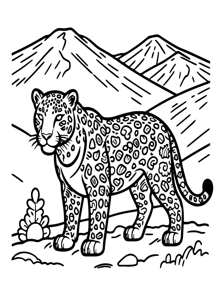 Snow Leopard in Snow - free printable coloring page