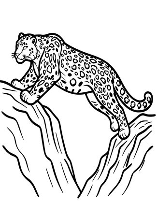 Snow Leopard Leaping - Free printable coloring page