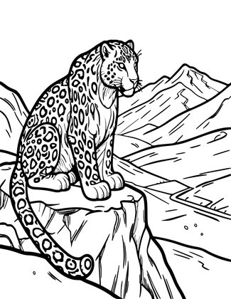 Snow Leopard on Rocks - Free printable coloring page