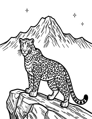 Snow Leopard and Stars - Free printable coloring page