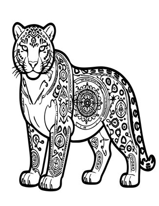 Tribal Snow Leopard - Free printable coloring page