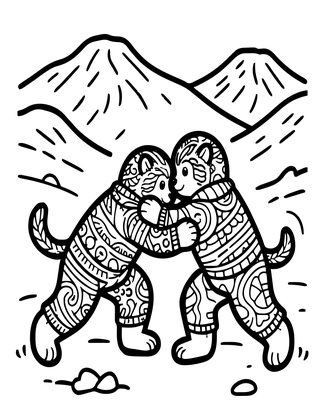 Snow Leopard Cub Play - Free printable coloring page