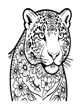 Snow Leopard Floral - Free printable coloring page