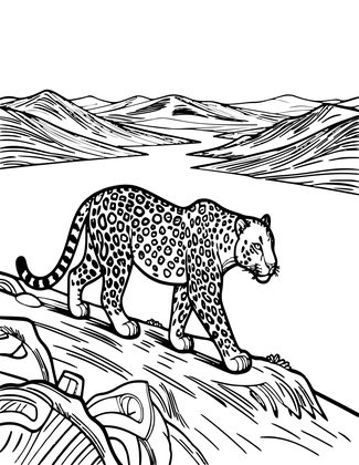 Snow Leopard Horizon - Free printable coloring page