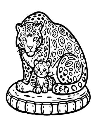 Snow Leopard and Cub - Free printable coloring page