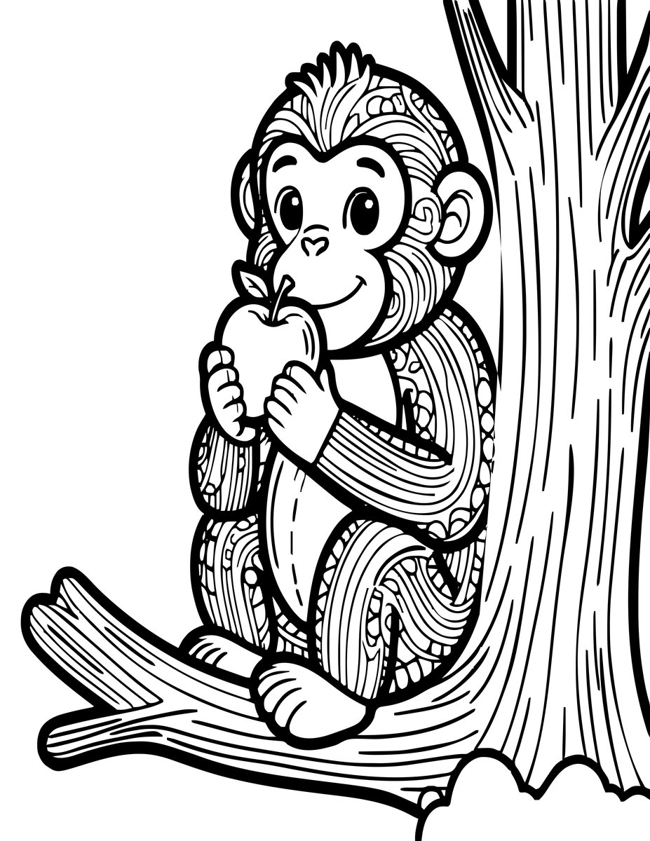Apple Eating - free printable coloring page