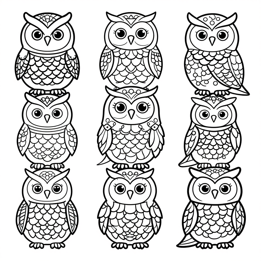 Snow Owls coloring pages collection - 30 free printable pages