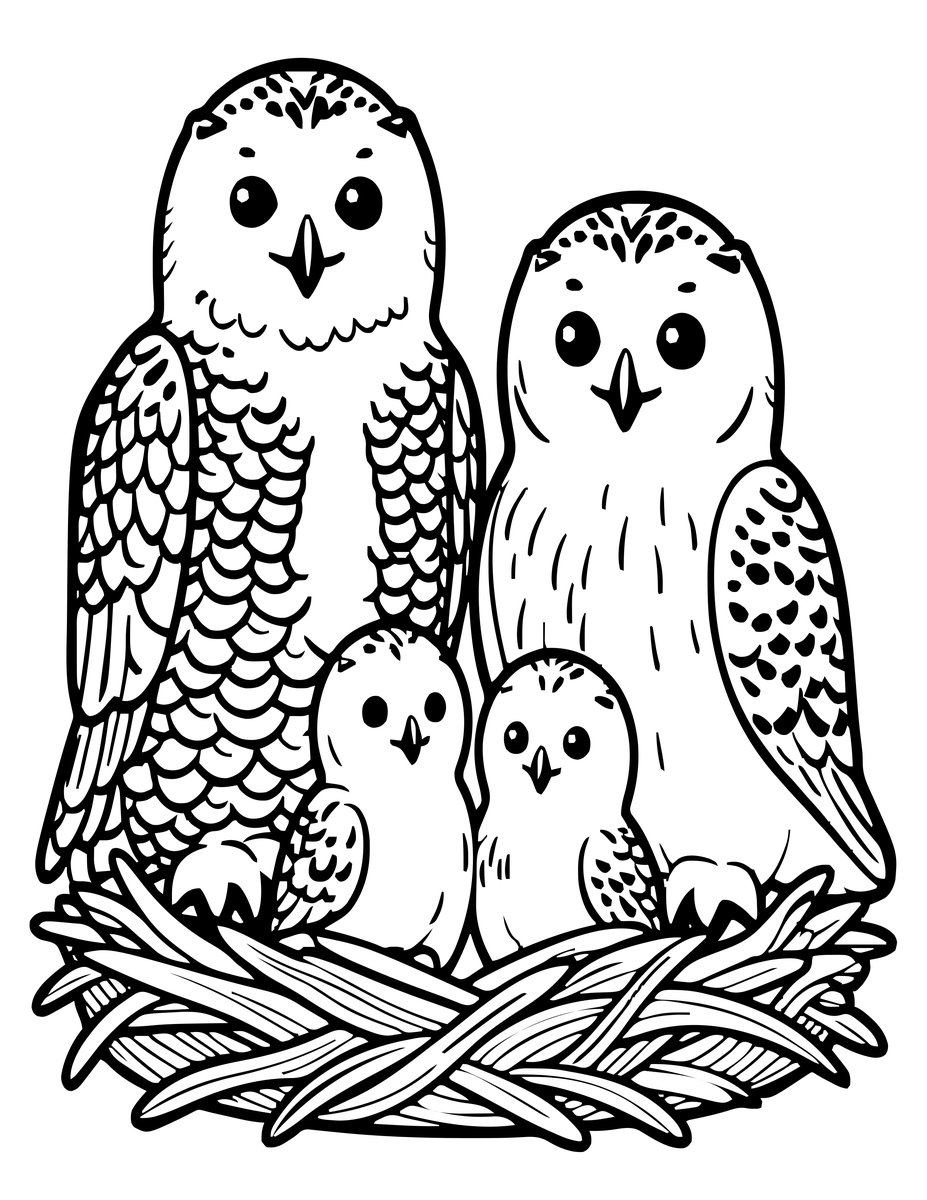 Owl Family - free printable coloring page