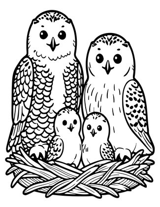 Owl Family - Free printable coloring page