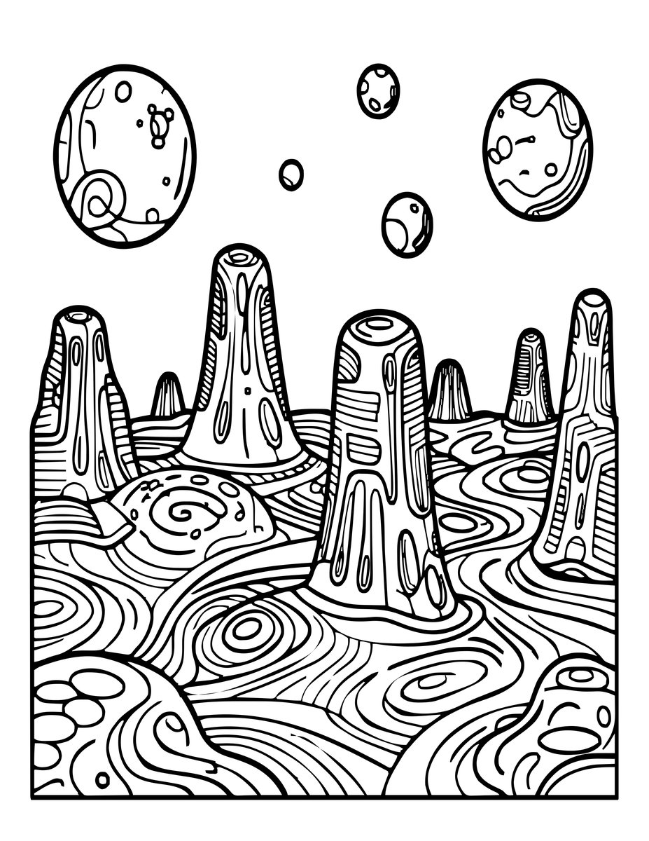 Alien Landscape - free printable coloring page