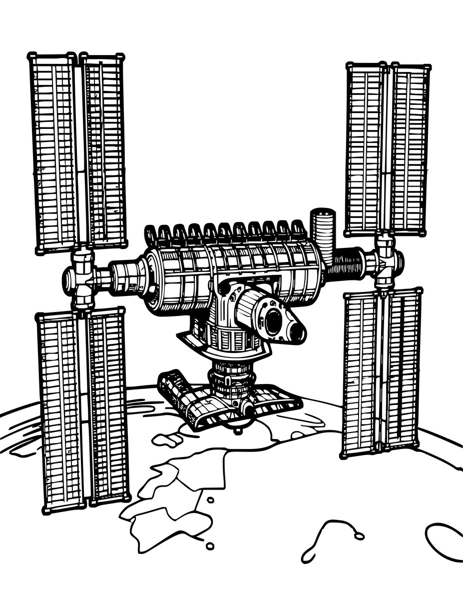 Space Station - free printable coloring page