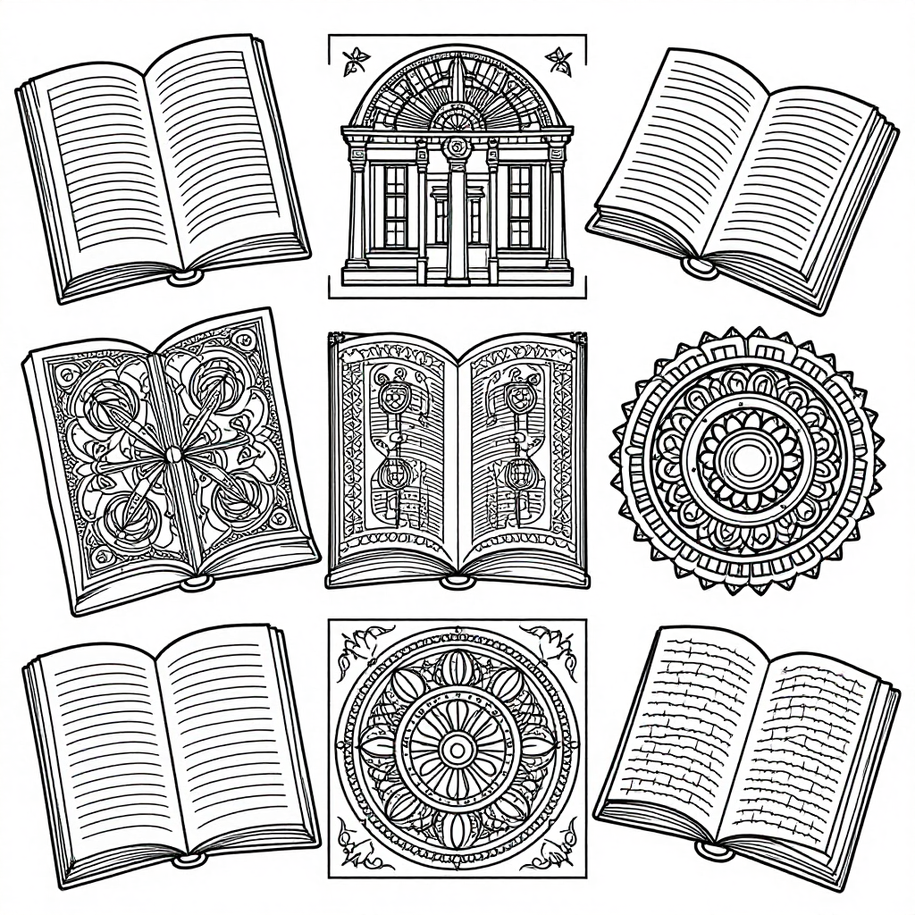 Spellbooks coloring pages collection - 30 free printable pages