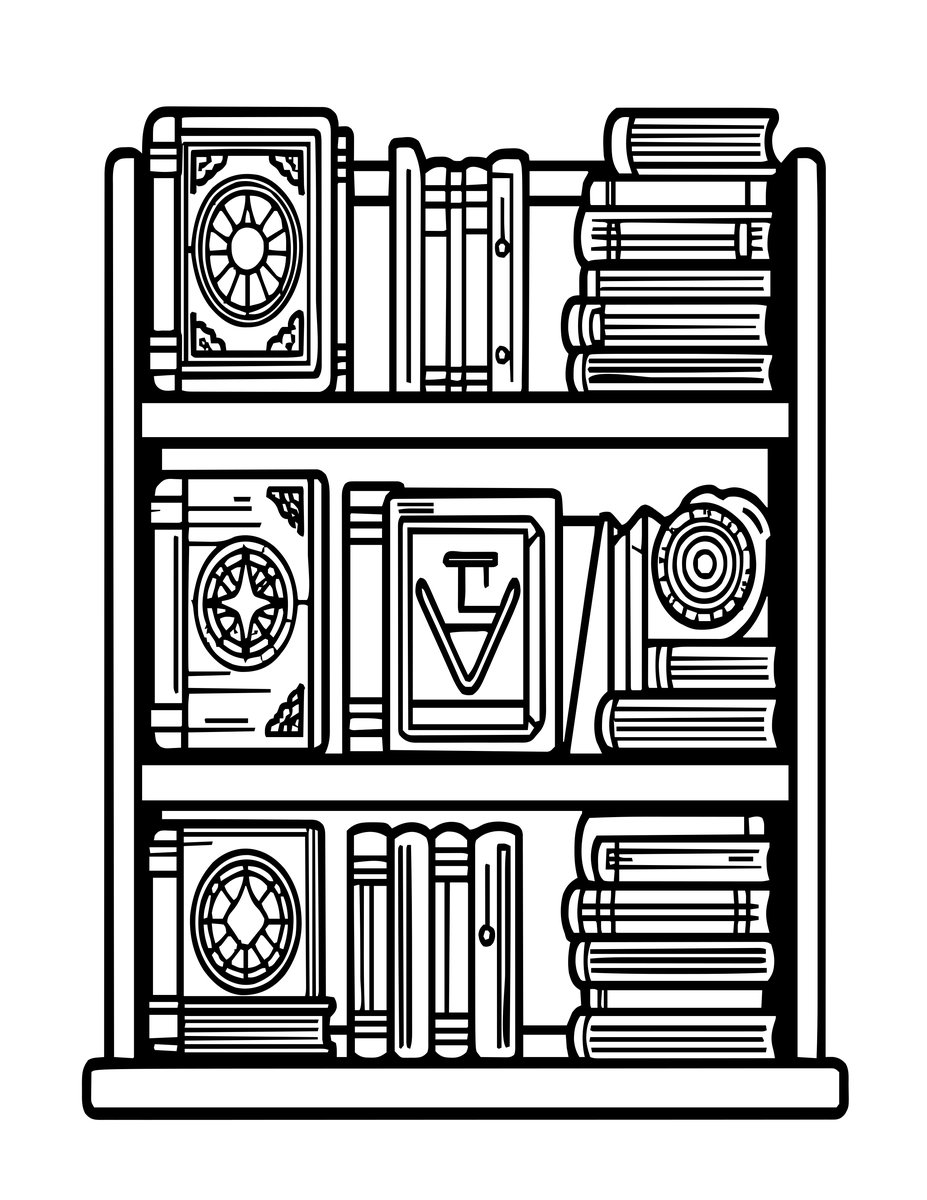 Spellbook Shelf - free printable coloring page