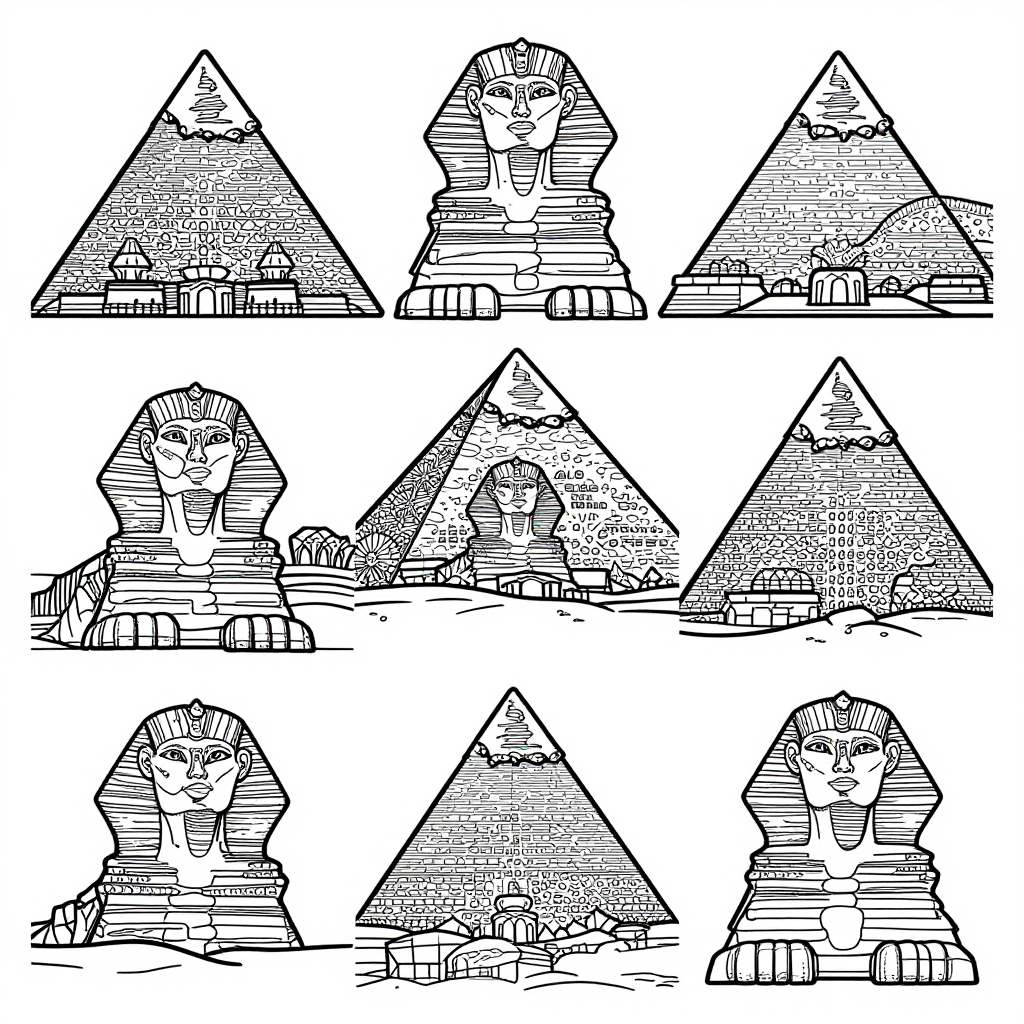 Sphinx Pyramids coloring pages collection - 30 free printable pages