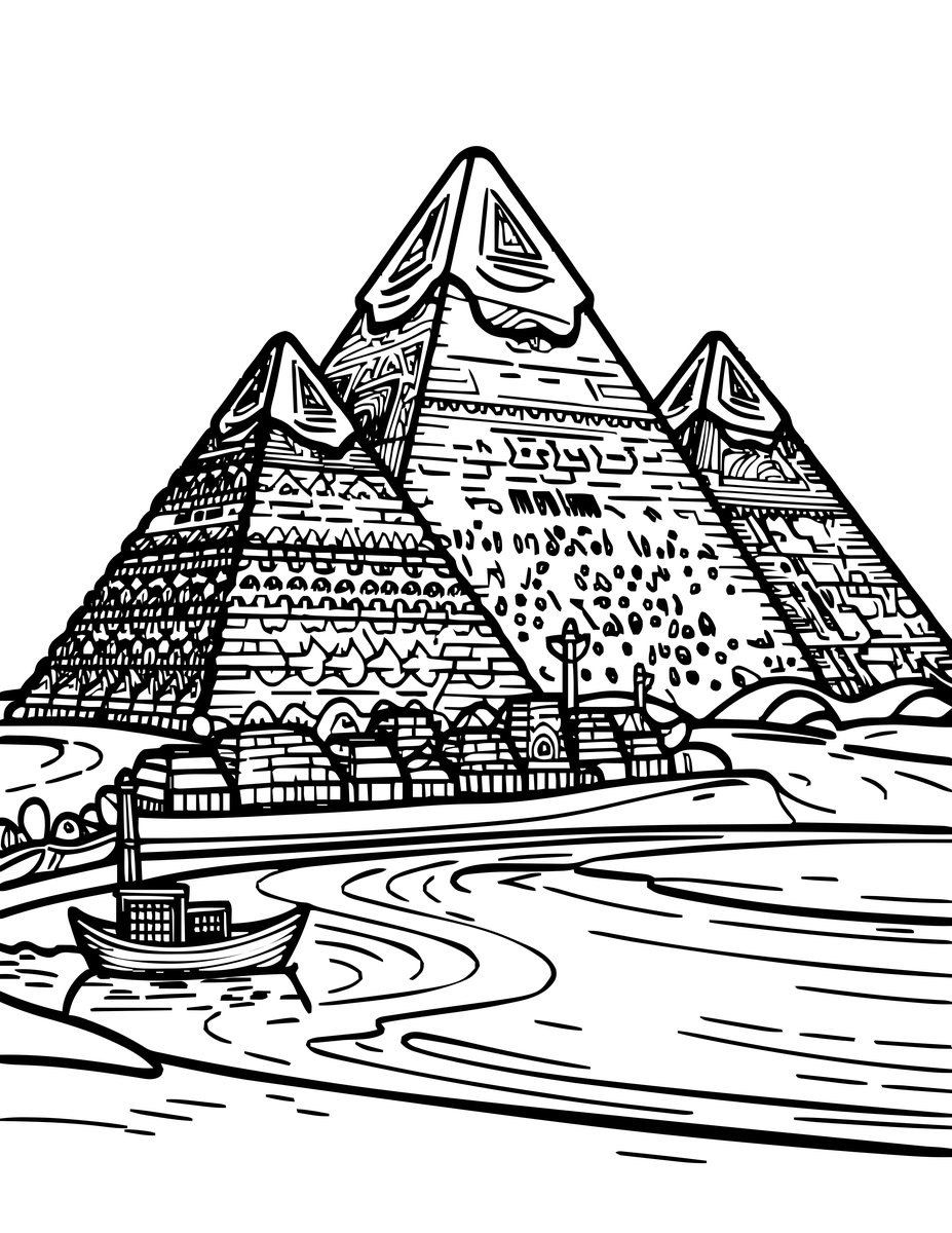 Pyramid and Nile - free printable coloring page