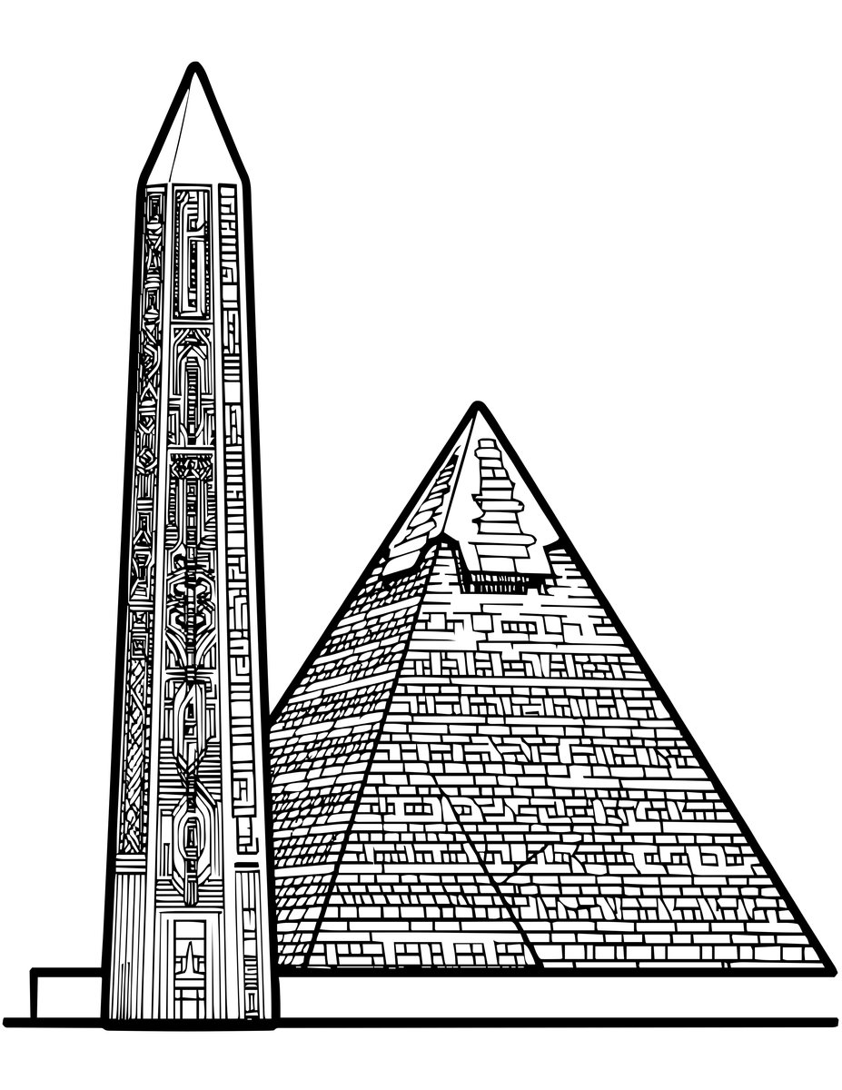 Pyramid and Obelisk - free printable coloring page