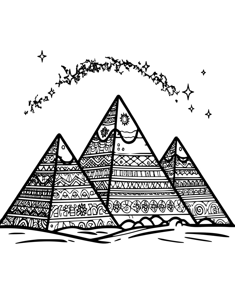 Pyramid by Night - free printable coloring page