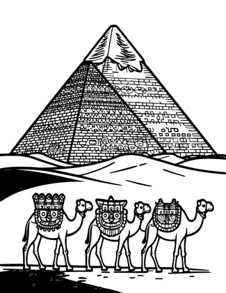 Pyramid and Camel - Free printable coloring page