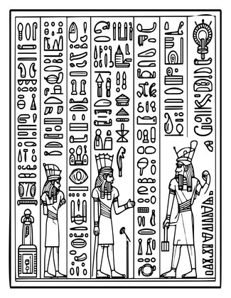 Hieroglyphic Wall - Free printable coloring page