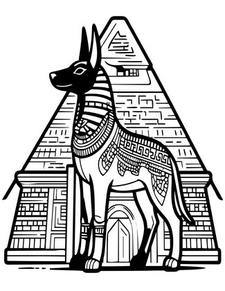Anubis and Pyramid - Free printable coloring page