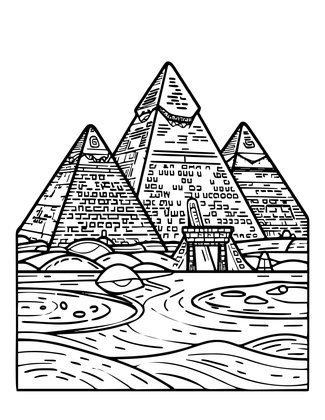 Pyramid in Flood - Free printable coloring page