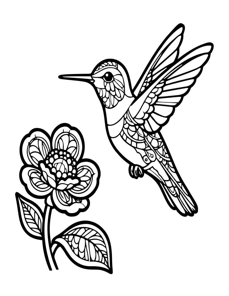 Hummingbird Panel - free printable coloring page