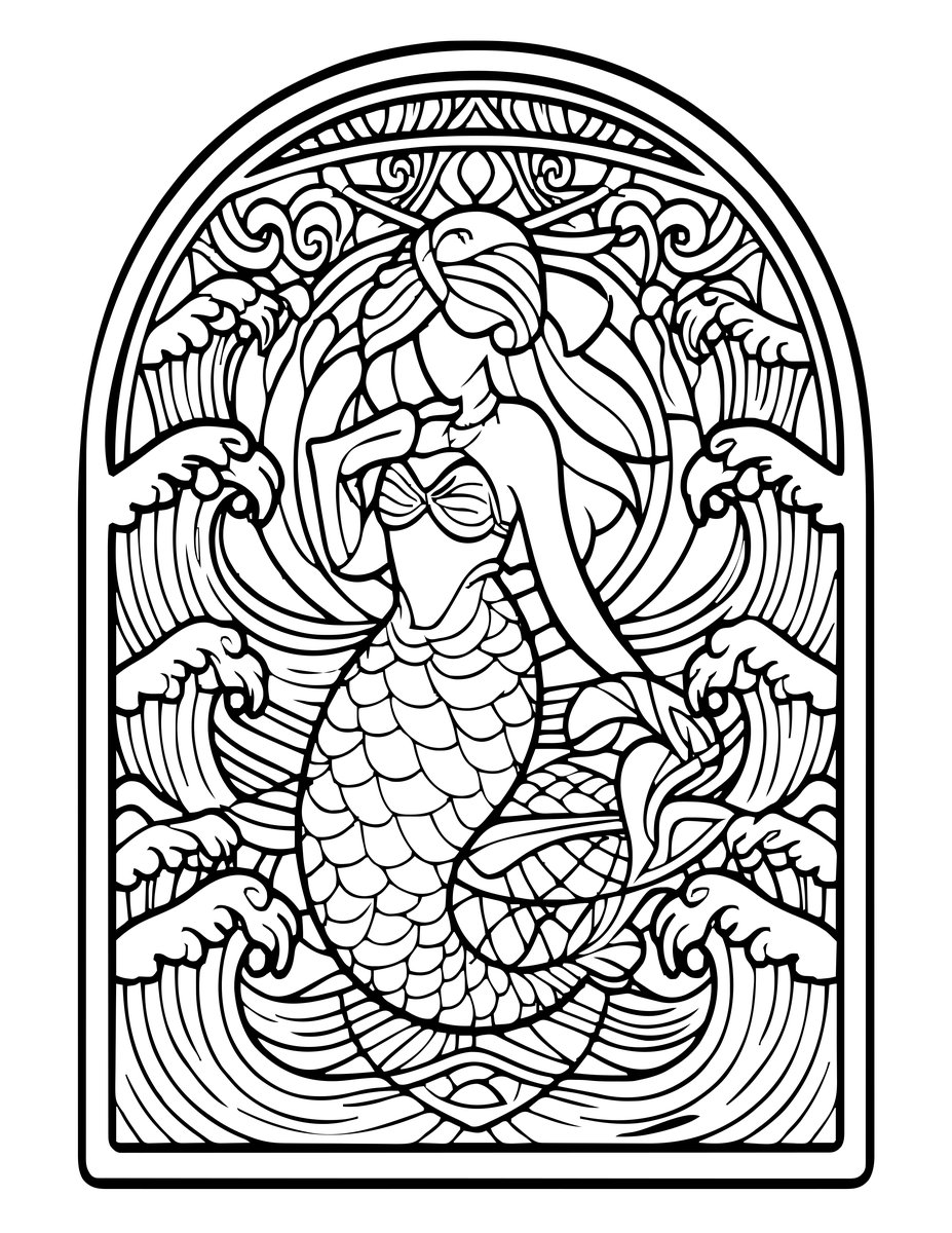 Mermaid Window - free printable coloring page