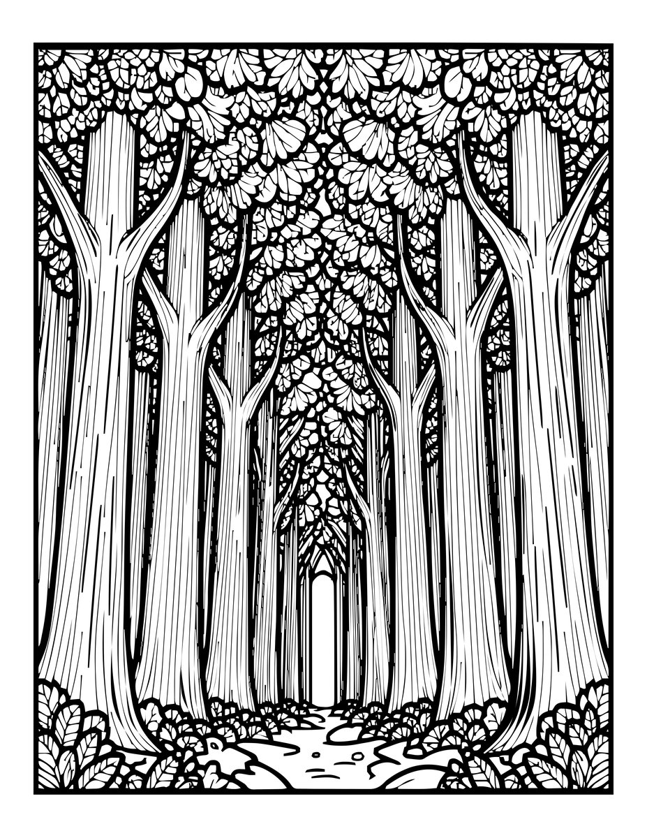 Forest Cathedral - free printable coloring page