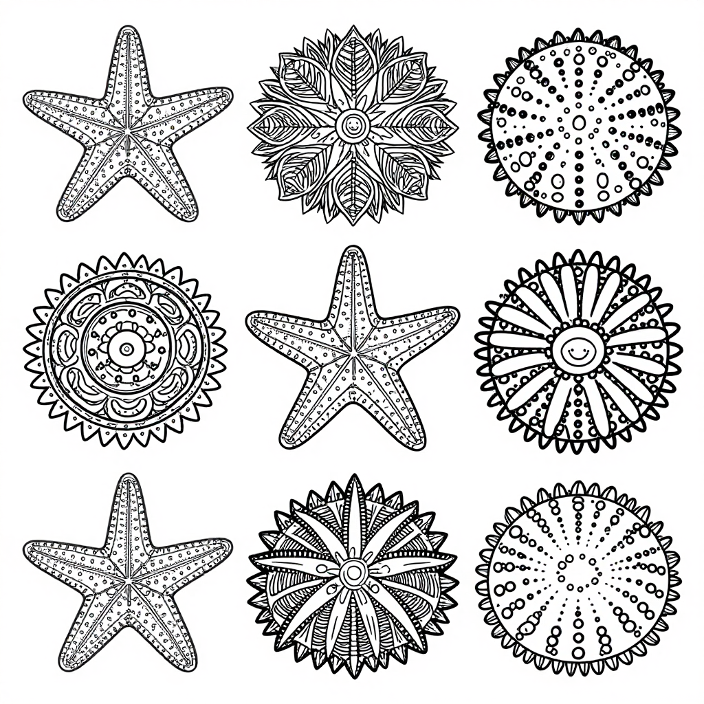 Starfish Urchins coloring pages collection - 30 free printable pages