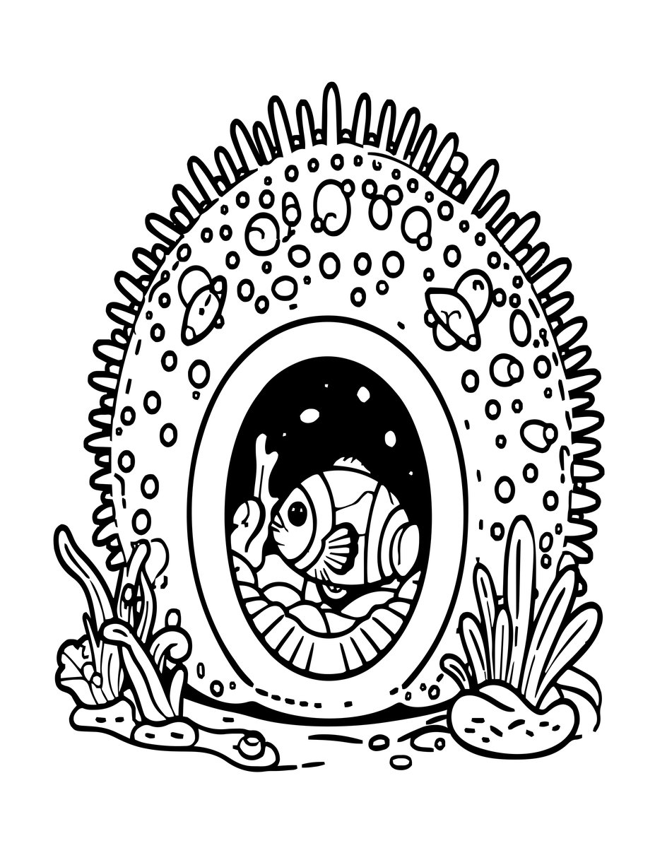 Urchin and Clownfish - free printable coloring page