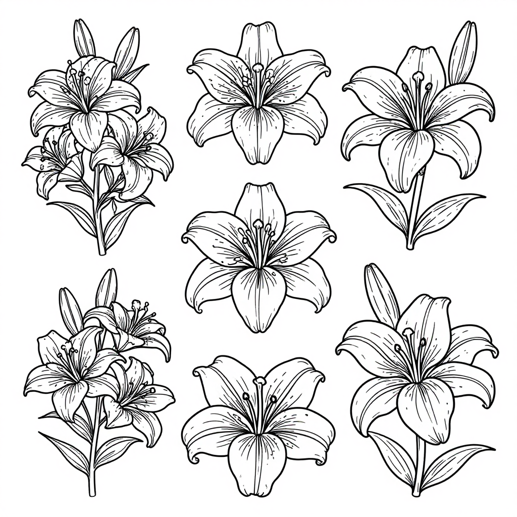 Stargazer Lilies coloring pages collection - 10 free printable pages