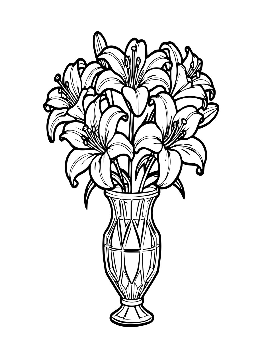 Lily in Vase - free printable coloring page