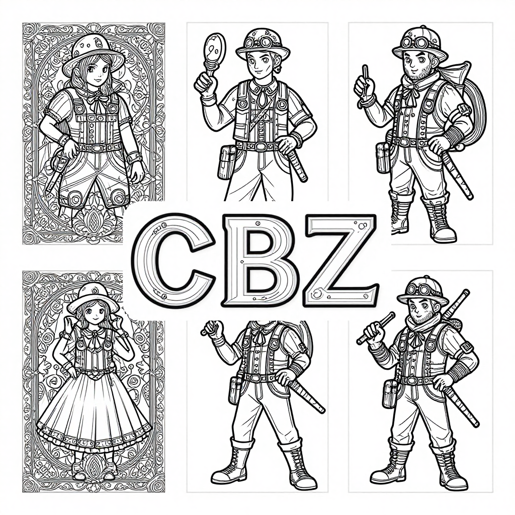 Steampunk coloring pages collection - 40 free printable pages