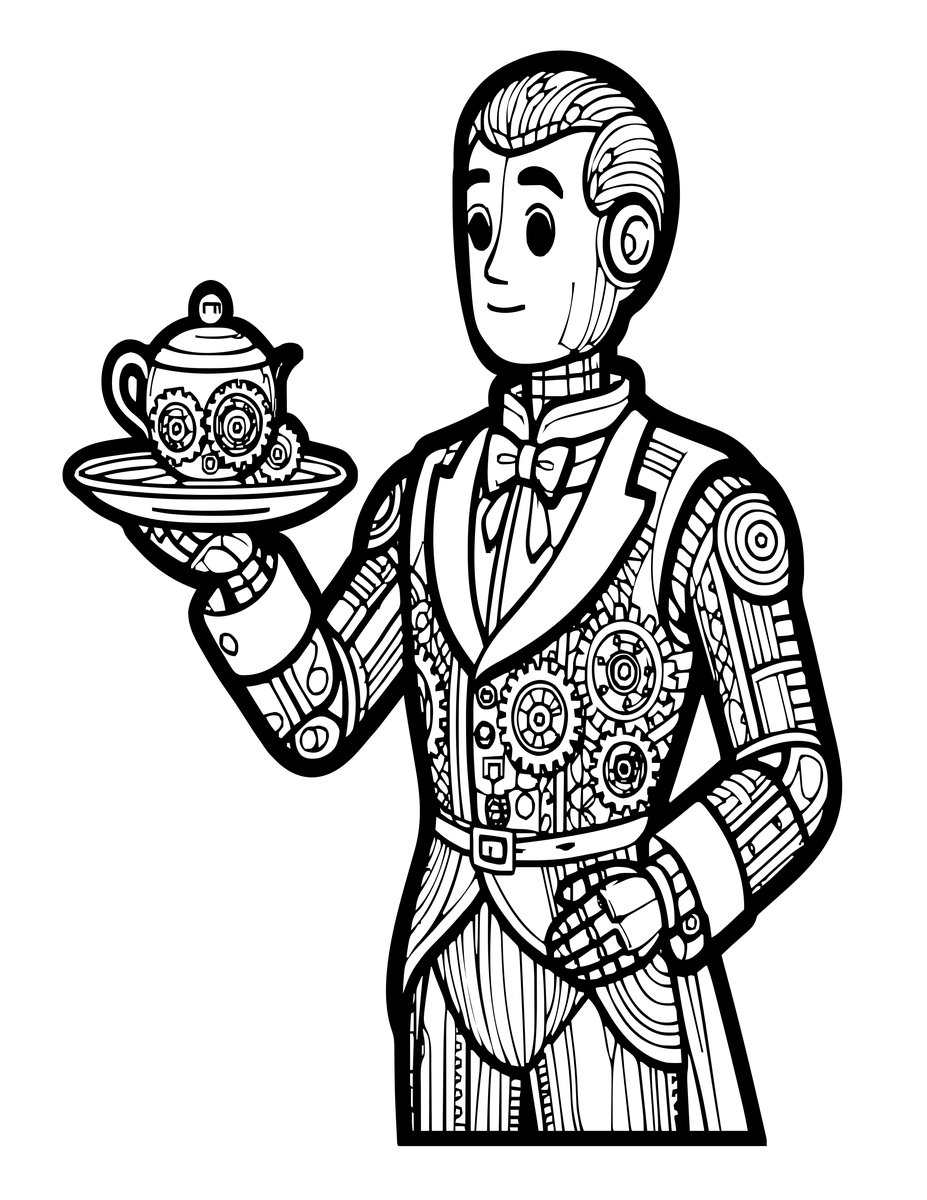 Robot Butler - free printable coloring page