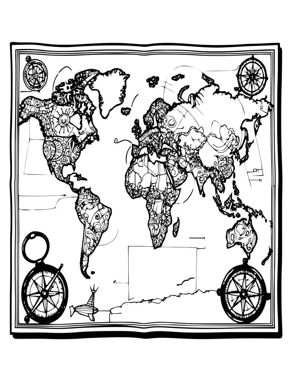 Steampunk Map - free printable coloring page