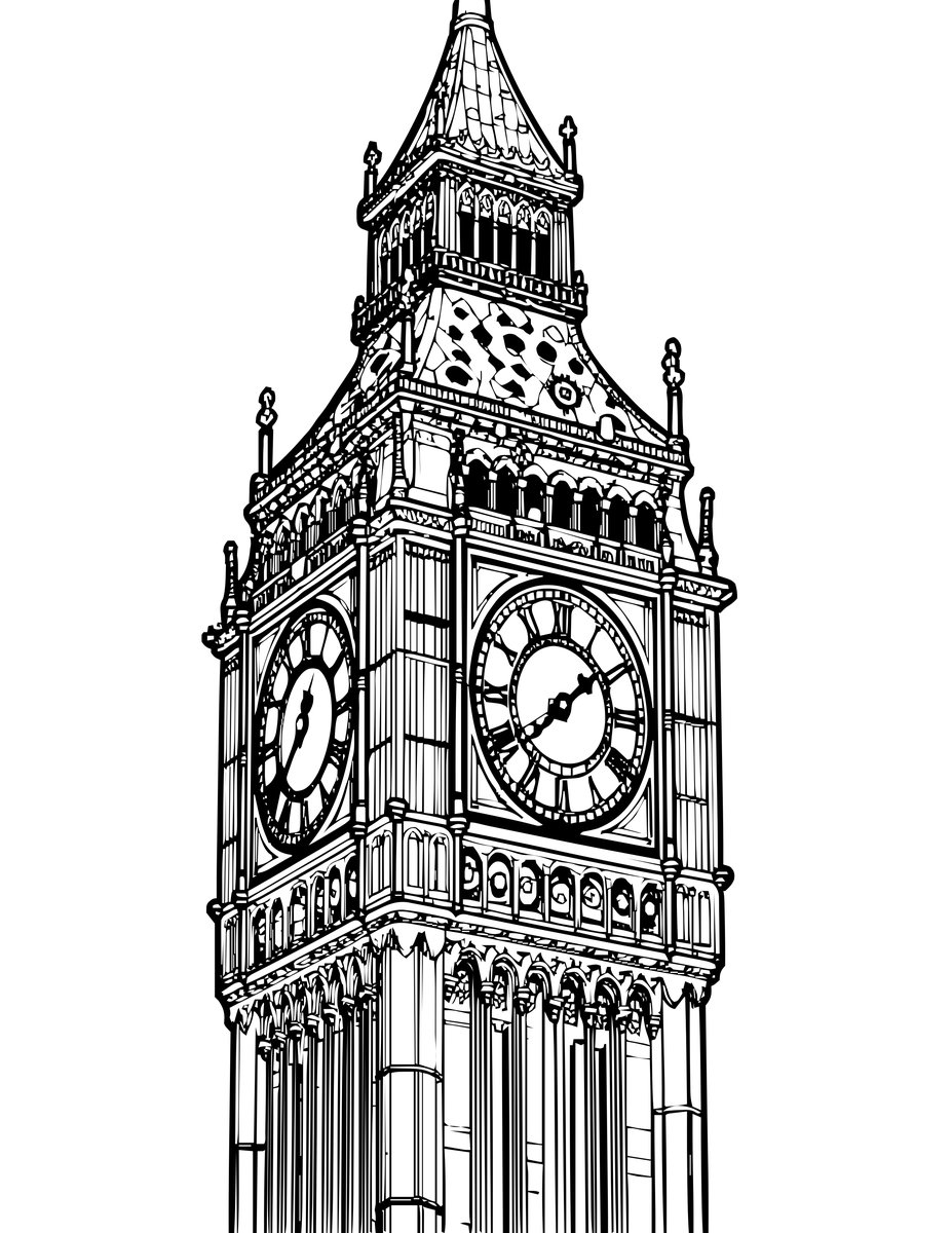 Clock Tower - free printable coloring page