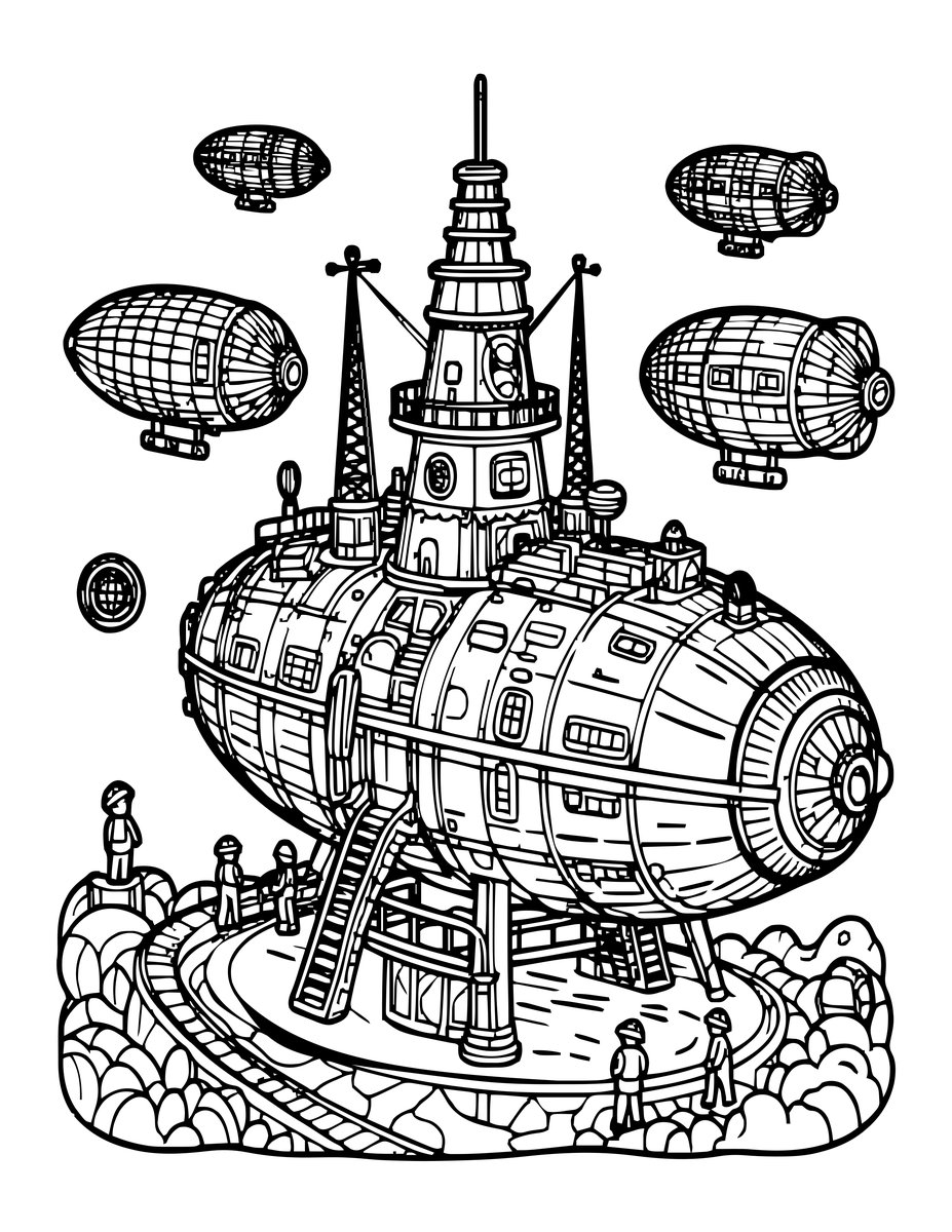 Airship Dock - free printable coloring page