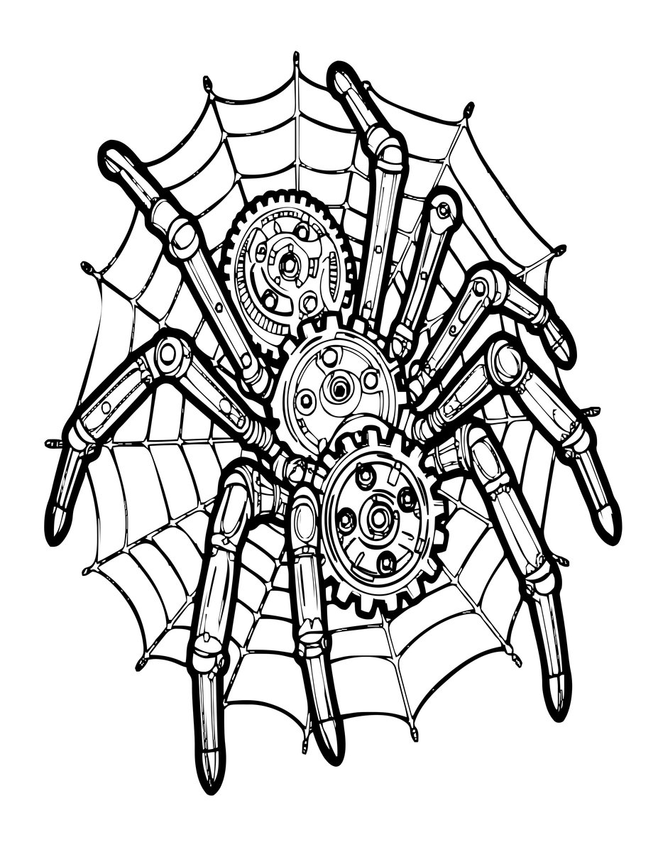 Mechanical Spider - free printable coloring page